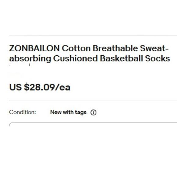 Set of ZONBAILON Socks Cotton Breathable Sweat Absorbing Cushion Basketball NWT - Picture 5 of 8